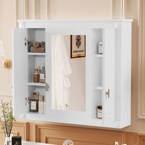 Armadietto da Bagno a Parete con 4 Ripiani e Anta a Specchio, Bianco, per Conservazione Medicinali - Product Image 3