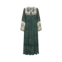 Robe longue Amorzinho OEM pour femme, style bohème, imprimé floral, col en V, manches bouffantes, coupe classique, 100 % coton, tie-dye, pour l'été et les vacances à la plage