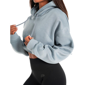 Solid Color Stylish Long Sleeve <b>Crop</b> <b>Top</b> Women Hoodie Hot Sale by Season Breathable Drawstring <b>Crop</b> <b>Top</b> Women's Hoodies - Product Image 4
