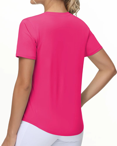 Camiseta Deportiva Ecológica, Transpirable y Elástica, Cuello Redondo, Color Rosa Intenso, para Mujer, Corte Ajustado, Camiseta de Fitness - Product Image 2