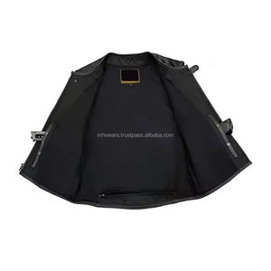 Gilet d'hiver gothique pour homme MH en cuir véritable noir imperméable avec broderie, surpiqûres rouges, fermeture éclair et col en V - Product Image 3
