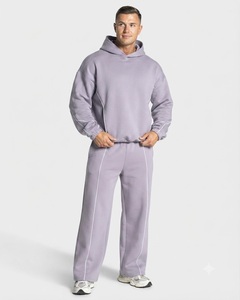 Ensemble de survêtement surdimensionné pour homme, personnalisé OEM, couleur lavande, avec détails contrastants, en molleton de coton de qualité supérieure, comprenant un sweat à capuche et un pantalon de survêtement à jambes larges - Product Image 1