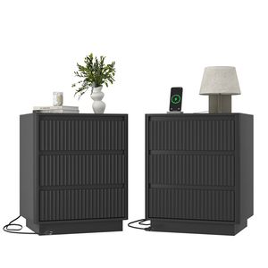 Set di 2 Tavolini con Ricarica Rapida USB-C, Moderni Tavoli Consolle in Legno con 3 Cassetti e Ampio Spazio di Archiviazione per Uso Accanto al Divano - Product Image 1