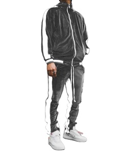 <b>Vintage</b> Velvet Sets Men's Fashion Splice Stand Collar Zipper Tops and Sport <b>Pants</b> Two Piece Set Men Casual Tracksuit Outfit - Product Image 2