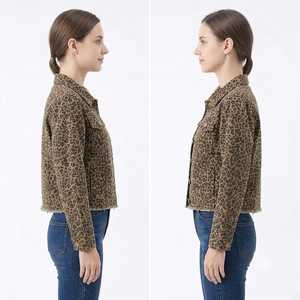 Chaqueta de pana con estampado de leopardo personalizada al por mayor para mujer, abrigo corto de invierno con dobladillo deshilachado, fabricante OEM - Product Image 3