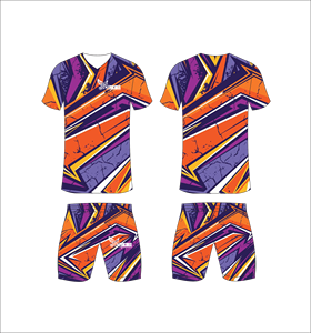 Conjunto de Uniforme de Fútbol Sublimado Personalizado, Patrón Geométrico Naranja y Morado, Transpirable, de Secado Rápido, Camiseta de Fútbol para Hombre, Conjuntos Cortos - Product Image 1