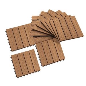 12\" X 12\" <b>Interlocking</b> Teak As Deck <b>Tiles</b> Pack of 11 Outdoor Patio <b>Flooring</b> Grooved Edge DIY Model Acacia Engineered Wood - Product Image 6