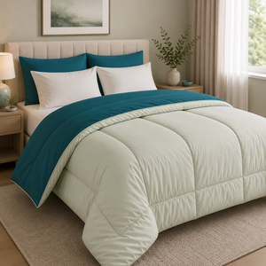 250 GSM Teal Sage Green Reversible Dual Tone Microfiber Comforter | Lightweight All Season <b>Bedding</b> <b>Quilt</b> for Home Bedroom Daily - Product Image 1