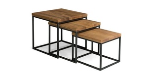 Juego de 3 Mesas de Centro Apilables de Estilo Industrial Vintage, Mesa de Centro Multifuncional con Marco Metálico y Tapa de Madera - Product Image 4