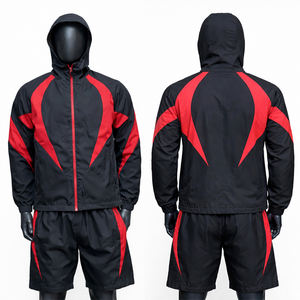 Ensemble de survêtement 2 pièces en tissu plissé respirant imprimé à carreaux, veste zippée et short, coupe-vent en nylon personnalisé pour l'hiver - Product Image 1