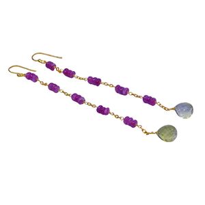 Boucles d'oreilles plaquées or avec perles d'améthyste et cristal en forme de goutte d'eau pour femmes, bijoux de fête de style bohème - Product Image 3