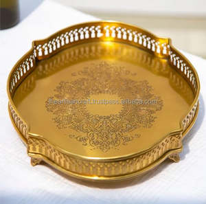 Bandeja de Servicio Curva de Latón Dorado, Bandeja Decorativa, Bandeja para Mesa de Centro - por Artisan Craft - Product Image 4