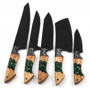 Juego de utensilios de cocina de 5 piezas, negro mate, hecho a mano, con mango de resina verde y madera híbrida - Product Image 4