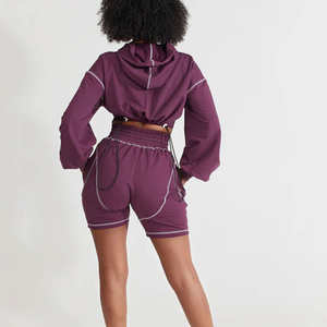 Hoodie Crop <b>Joggers</b> Pants Winter <b>Fleece</b> Casual Washed Active Tracksuit Set <b>Womens</b> 2 Piece Solid Customized Logo Yellow Wholesale - Product Image 3