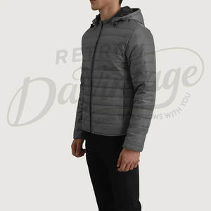 Mens <b>Grey</b> Slim Fit Puffer Jacket with Hood Winter Lightweight Padded Bubble <b>Coat</b> Warm Windproof Outdoor Fashion Outwear - Product Image 5