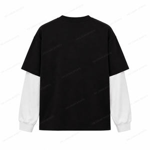 <b>Men's</b> Black Oversized 100% Cotton Terry Fabric Quick Dry Anti-Wrinkle Letter Print O-Neck T-<b>Shirt</b> Rhinestone <b>White</b> <b>Long</b> <b>Sleeves</b> - Product Image 2
