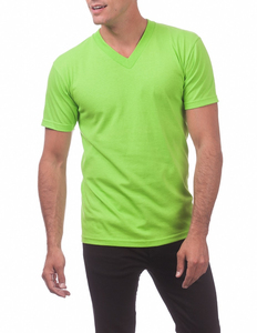 T-shirt pour homme à col en V, manches courtes, coupe classique, vert uni, jersey de coton, vêtement décontracté - Product Image 4