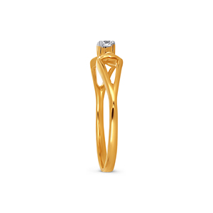 Bague solitaire Oria Prism avec diamant, bague de luxe Carousel en or bimétallique, bague halo entrelacée avec diamants multicouches - Product Image 4