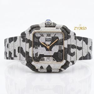 Luxury Iced Out Camo Diamond Watch for Men Hip Hop Style Stainless Steel Square Dial Custom Bust <b>Down</b> Watch - Product Image 2
