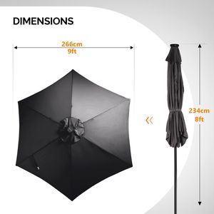 Ombrellone da Patio Solare a LED da 2,7 m con Manovella Inclinabile a Pulsante, 6 Stecche, in Poliestere Impermeabile per Cortile, Palestra, Esterni, Mercato - Product Image 2