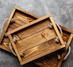 Plateau de service en bois gravé à la main de style campagnard, avec poignées, design personnalisé pour les fournitures de restaurant - Product Image 5