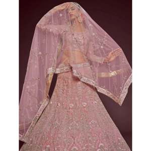 Pink Embroidered Net Plus Size Lehenga Choli for <b>Wedding</b> Engagement - Product Image 4