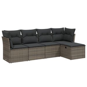 Conjunto de Sofás de Jardín de Mimbre Sintético Gris y Acero con Recubrimiento en Polvo, Colección de Muebles de Jardín de Poliéster para Exteriores - Product Image 2