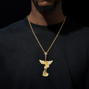Colgante de Ángel Chapado en Oro con Alas de Cristal, Amuleto Religioso, Joyería de Moda Unisex, Regalo - Product Image 3