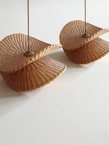 Handmade Natural Fiber Rattan Lampshade Twin-Rim Ripple Pendant <b>Light</b> Fixture Nordic Ceiling <b>Chandelier</b> for Bedroom - Product Image 2