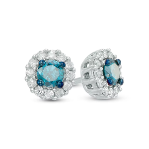 Boucles d'oreilles clous en grappe de diamants bleus naturels |   Or blanc 14 carats, taille brillant rond |   Bijoux fins de luxe pour femmes |   Cadeau élégant - Product Image 3