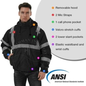 Bomber <b>Jackets</b> Zip Out Fleece Liner <b>Reflective</b> Safety Coats for <b>Men</b> Safety Clothing Personal Security Construction High - Product Image 3