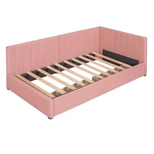 Upholstered Daybed with 2 Storage Drawers Twin Size <b>Sofa</b> <b>Bed</b> <b>Frame</b> Linen Fabric (Pink)-No Box Spring Needed - Product Image 6