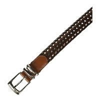 Ceinture décontractée pour homme en cuir véritable tressé, marron uni, avec boucle carrée en alliage argenté, durable, 1,5 pouce