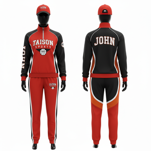 Chándal de Entrenamiento de Baloncesto para Mujer, 300 GSM, Forro Polar de Poliéster Transpirable, Diseño de Paneles Laterales en Rojo, Negro y Blanco, Logotipo del Equipo Personalizado - Product Image 1