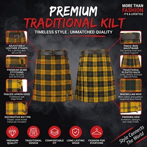 Kilt escocés MacMillan Mod para hombre, a cuadros amarillo y negro, con cinturón y hebillas laterales - Product Image 6