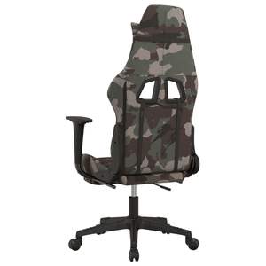 Camouflage e sedia da gioco in tessuto nero con poggiapiedi - Product Image 5
