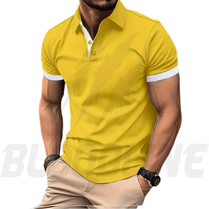 เสื้อโปโลแขนสั้นผู้ชาย สีพื้น ผ้าถัก ระบายอากาศได้ดี สวมใส่สบาย ทรงปกติ สีดำ แต่งขอบสีน้ำเงิน - Product Image 4