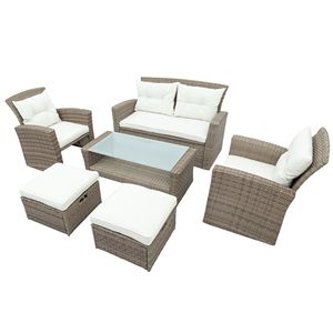 Juego de Muebles de Jardín de Mimbre para Todo Clima, 4 Piezas, Sofá Seccional para Exteriores con Otomana y Cojines - Product Image 3