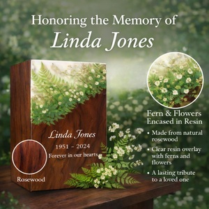 Personalized Wooden Cremation Urn <b>for</b> Pets <b>Ashes</b> Fern Leaf Resin Memorial Custom Engraved Eco-Friendly Durable Nature Inspired - Product Image 6