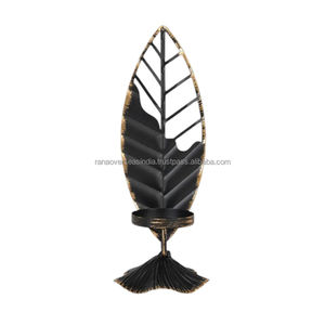 European <b>Black</b> & Golden Leaf Shaped Iron <b>Candlestick</b> Perfect Decorative Candle Stand for Party Home & Events at Best Prices - Product Image 4