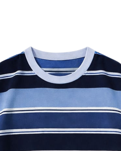 Camiseta Personalizada Azul y Blanca para Hombre, 100% Algodón, Cuello Redondo, Manga Corta, Corte Regular, Informal, Ecológica, Ropa Urbana de Verano, OEM - Product Image 5