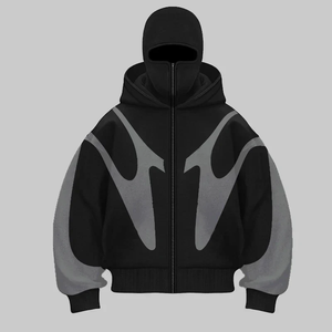 Sweat-shirt à capuche unisexe surdimensionné en polaire noir et blanc, manches régulières, design tricoté avec découpe au dos, streetwear d'hiver - Product Image 2