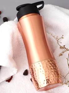 <b>Copper</b> Water <b>Bottle</b> With Flip Up Lid Reusable Handmade Ayurvedic <b>Drinking</b> Flask For Travel And Outdoor Use - Product Image 5