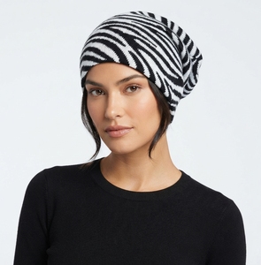 Bonnet en tricot jacquard imprimé zèbre noir et blanc pour femme, bonnet ample en tricot jacquard pour femme, bonnet zèbre noir et blanc pour femme - Product Image 3