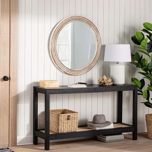 Miroir mural rond en bois rustique de 23,62 pouces avec perles décoratives style ferme pour salon et chambre à coucher - Product Image 2