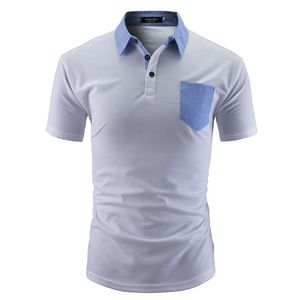 เสื้อโปโลทรงสลิมฟิตลำลองสำหรับผู้ชาย – ดีไซน์ปกและกระเป๋าแบบตัดกัน เสื้อแฟชั่นฤดูร้อนแขนสั้นระบายอากาศได้ดี - Product Image 1