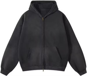 Vente en gros Sweat à capuche streetwear pour homme, zippé, 100% coton épais, hiver, avec perles, effet usé, délavé à l'acide, épaules tombantes, coupe oversize - Product Image 2