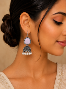 Proveedor Mayorista de Pendientes Colgantes Bohemios de Plata Oxidada Color Rosa |   Joyería Étnica de Moda, Regalo para Ella - Product Image 2