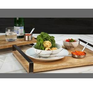 Plateau de rangement et de service en bois moderne avec poignées métalliques robustes, design plat durable, idéal pour la cuisine, la salle à manger et la décoration intérieure - Product Image 3