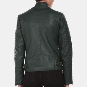 Veste Moto Femme en Peau de Mouton Tricotée Verte Vintage Respirante Épaisse Manches Longues Col Montant Fermeture Éclair Couleur Unie Hiver - Product Image 3